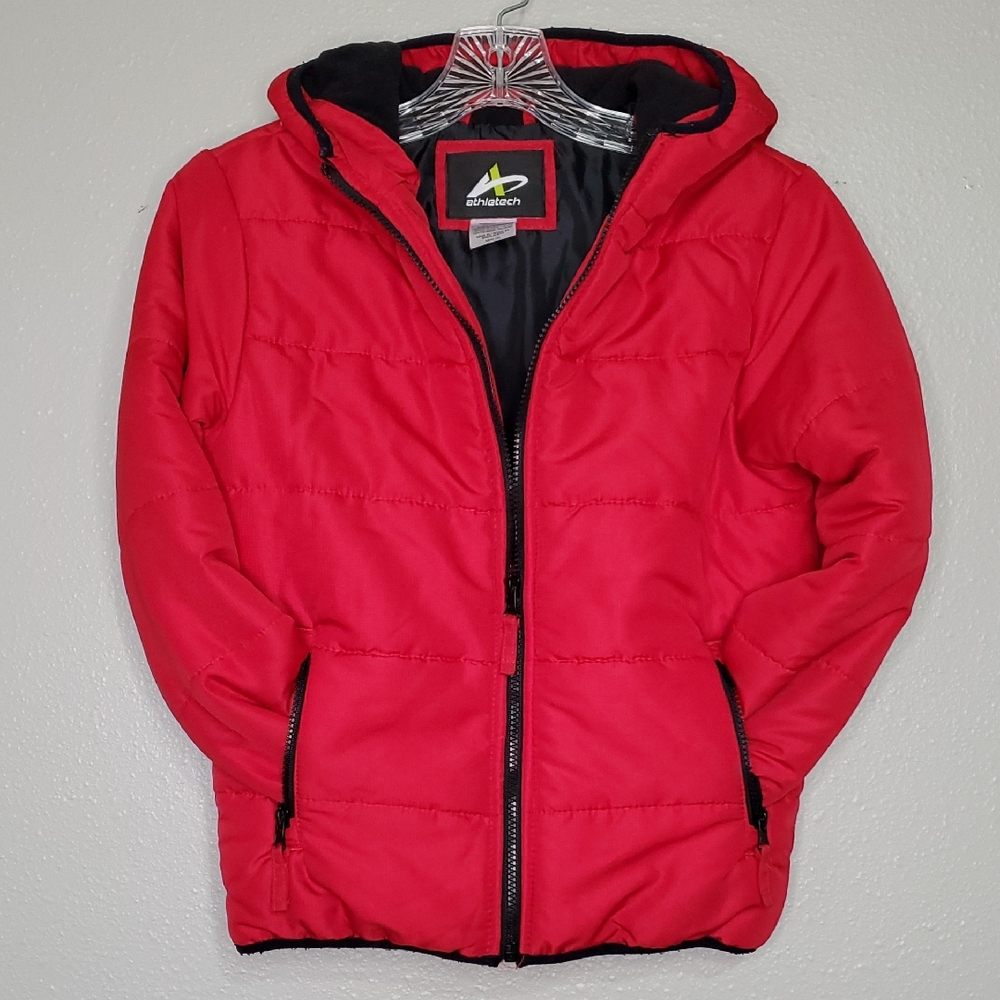 Red Puffer Jacket Coat with Hood Kids Size 8 Medium
